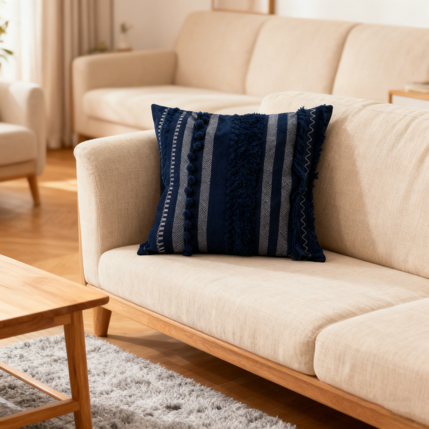 Bohemian Flair Textured Striped Cushion