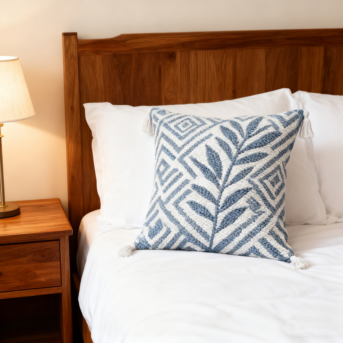 Chevron Motif & Tassels Textured Cushion