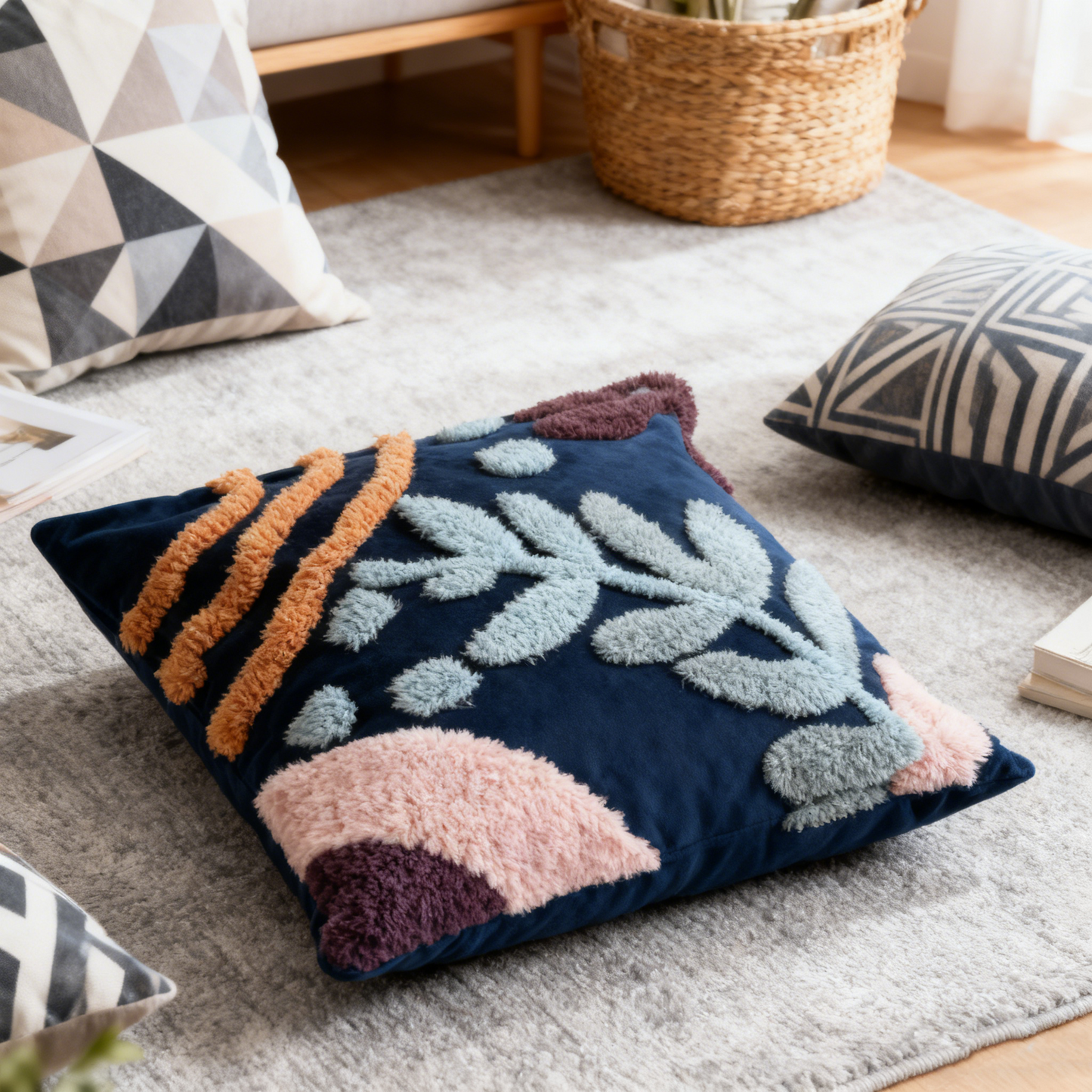 Botanical Embroidered Textured Cushion
