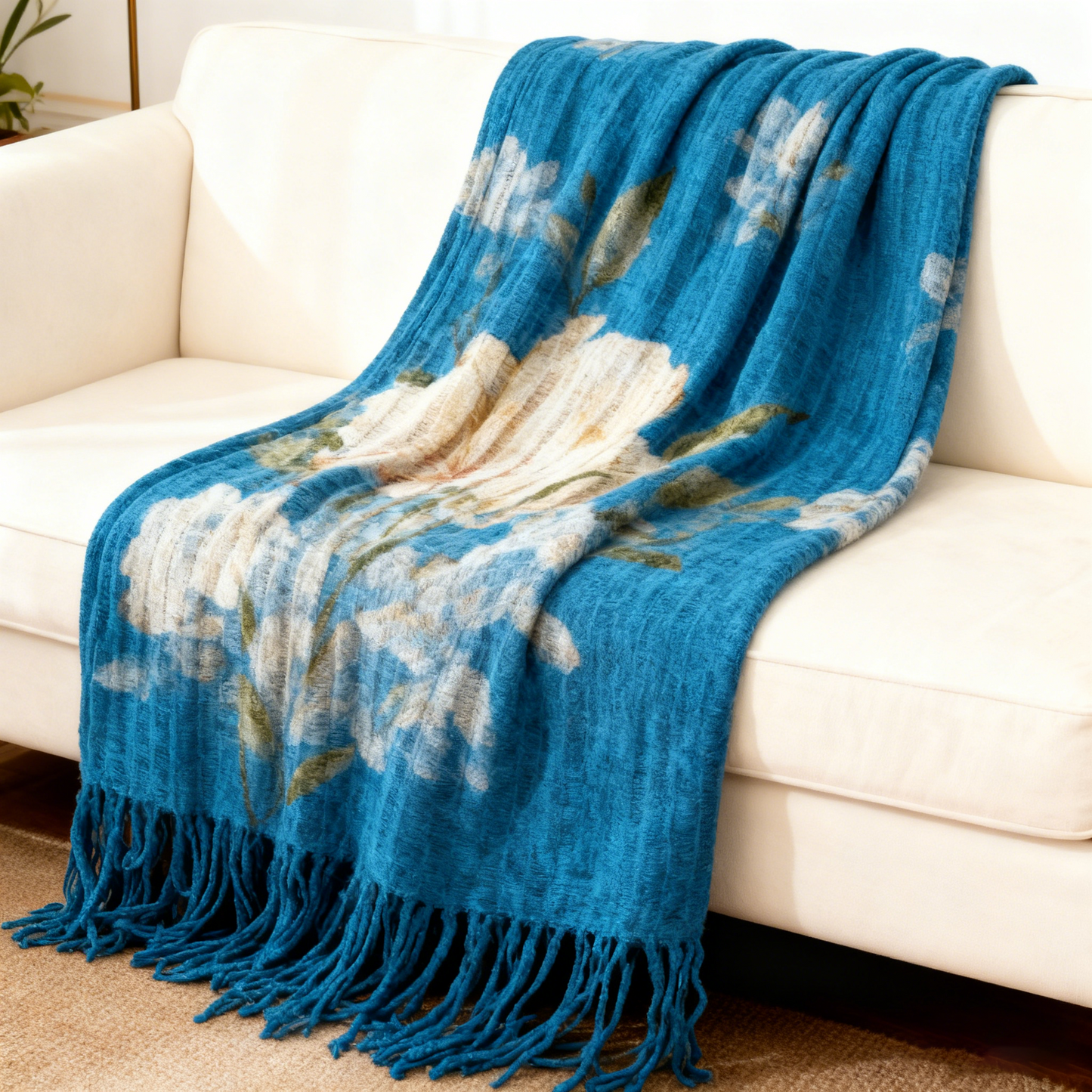Ribbed Throw Blanket with Fringes
