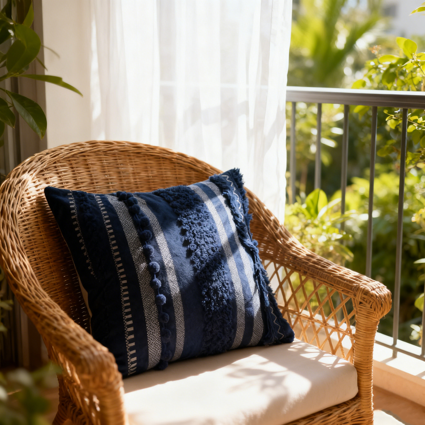 Bohemian Flair Textured Striped Cushion