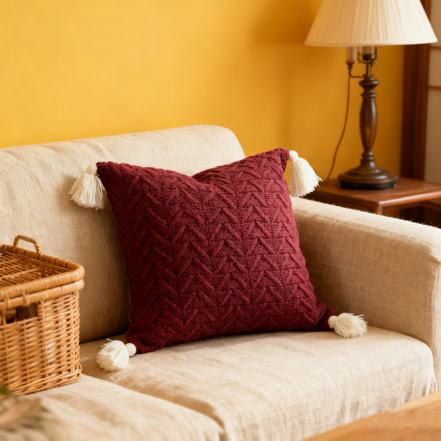 Bohemian Tassels Knitted Cushion