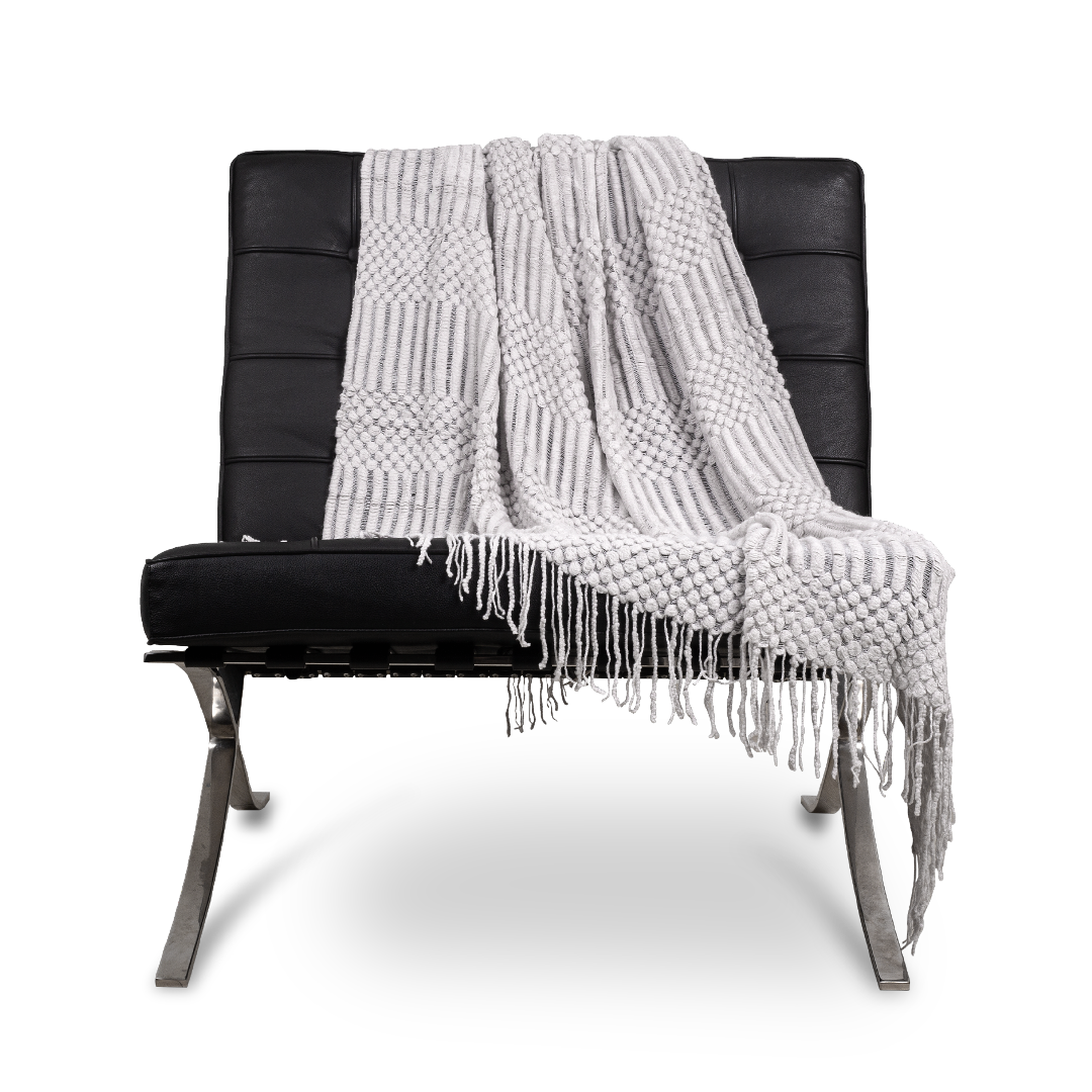Minimalist Fringed Knit Throw Blanket